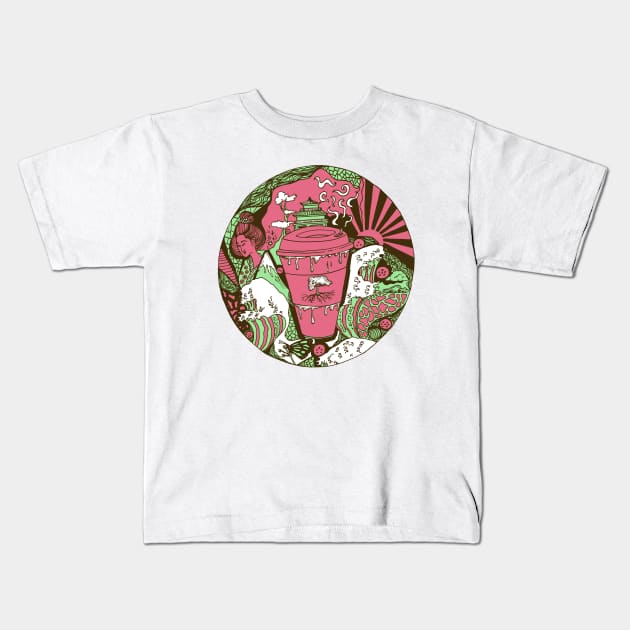 Pink and Mint Coffee In Japan Kids T-Shirt by kenallouis